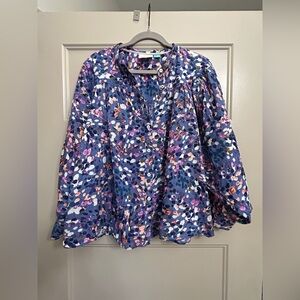 Puff-Sleeved Buttondown by Maeve for Anthropologie Blue Motif 2X